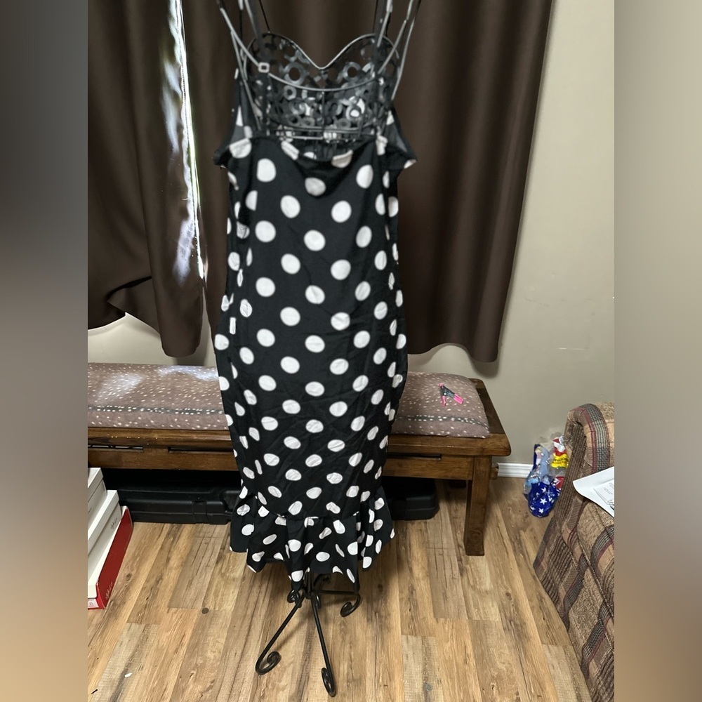 Womens Black White Polka Dots V Neck Fit Flare Pinup dress - Picture 3 of 4